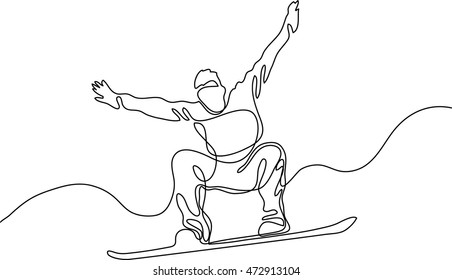 Continuous Line Drawing Jumping Snowboarder