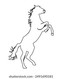 Dibujo de línea continua Salto caballo salvaje una línea boceto diseño de Arte vectorial. Ilustración en blanco y negro para logotipo, diseño de impresión de ropa, Anuncio y póster.