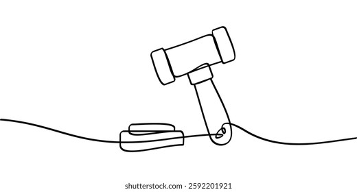 continuous line drawing of justice symbol judge hammer icon. abstract line art illustration