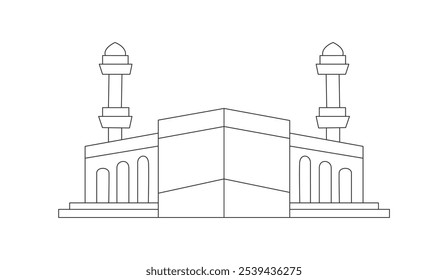 continuous line drawing kaaba landmark. Most holy place in Mecca, Saudi Arabia. Religious hajj and umrah travel wall decor art concept. Dynamic one line draw design vector illustration