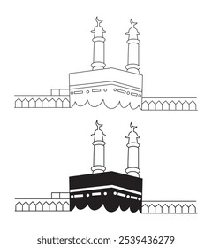 continuous line drawing kaaba landmark. Most holy place in Mecca, Saudi Arabia. Religious hajj and umrah travel wall decor art concept. Dynamic one line draw design vector illustration