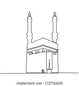 Dibujo continuo de kaaba en masjid al haram en la meca arabia saudita aislado en fondo blanco