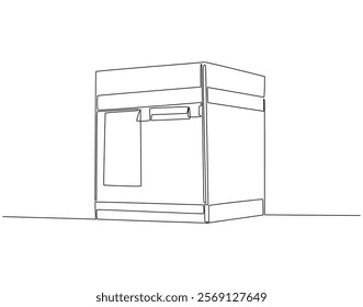 Continuous line drawing of kaaba mecca. Single line illustration of islamic kaaba. Umrah, holy place concept. Editable outline