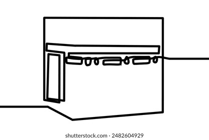 Continuous line drawing of Kaabah building at Mekkah city, Saudi Arabia. Islamic holy day Eid Al Adha and Ramadan Kareem greeting card concept single line draw design vector illustration