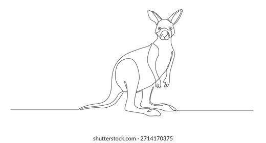 Kontinuierliche Linienzeichnung eines aufrecht stehenden Kängurus. Eine Linie Zeichnung zeigt eine Känguru-Pose, die Tierwelt, Stärke, Natur und einen sauberen modernen minimalen Illustrationsstil symbolisiert.