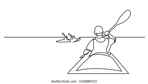 continuous line drawing of kayaking competition on water