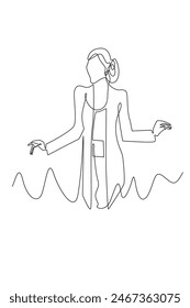 Kontinuierliche Linie Zeichnung von Kebaya.One Line Zeichnung von asiatischen Kebaya-Mode.Single Line Vektorillustration von Frau, die Kebaya Kleidung trägt