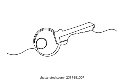 Continuous line drawing of a key. giving key icon single-line art, the concept of apartment, security, real estate, and isolated white background.
