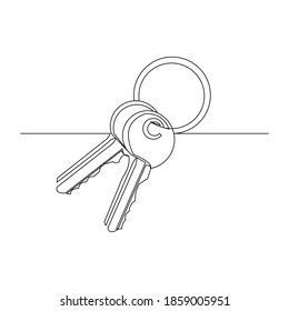 Continuous line drawing of key in isolated white background. One line art concept of real estate and business logo and symbol. Vector illustration