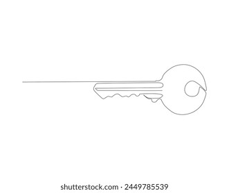 Continuous line drawing of key. One line of key. Key continuous line art. Editable outline
