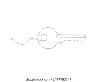 Continuous line drawing of key. One line of key. Key continuous line art. Editable outline
