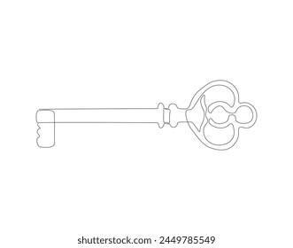 Dibujo continuo de la línea de la llave. Una línea de llave. Lámina de arte continuo clave. Esquema editable
