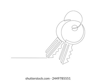 Continuous line drawing of key. One line of key. Key continuous line art. Editable outline
