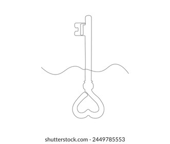 Continuous line drawing of key. One line of key. Key continuous line art. Editable outline
