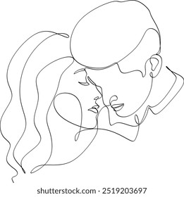 Continuous line drawing of kissing man and woman. Logo, icon, banner. Hand drawn vector illustration.