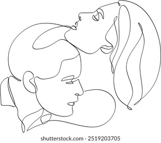 Continuous line drawing of kissing man and woman. Logo, icon, banner. Hand drawn vector illustration.