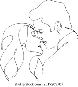 Continuous line drawing of kissing man and woman. Logo, icon, banner. Hand drawn vector illustration.