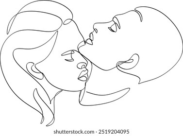 Desenho de linha contínua de beijando homem e mulher. Logo, ícone, banner. Ilustração de vetor desenhada à mão.