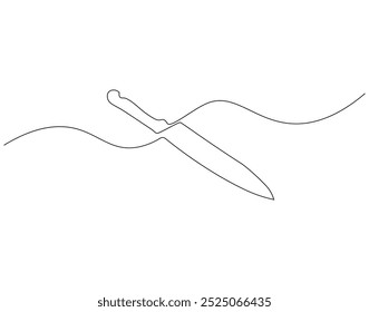 Continuous line drawing of kitchen knife. Single line illustration of knife design. Utensil, sharp, kitchen equipment concept. Editable outline