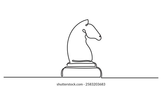 Continuous line drawing of Knight, chess pieces.Single one-line drawing chess pieces strategy, management, or leadership business concept.chess game isolated on a white background.