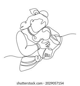 continuous line drawing. Krishna with a cow. Silhouette. Govinda. God.