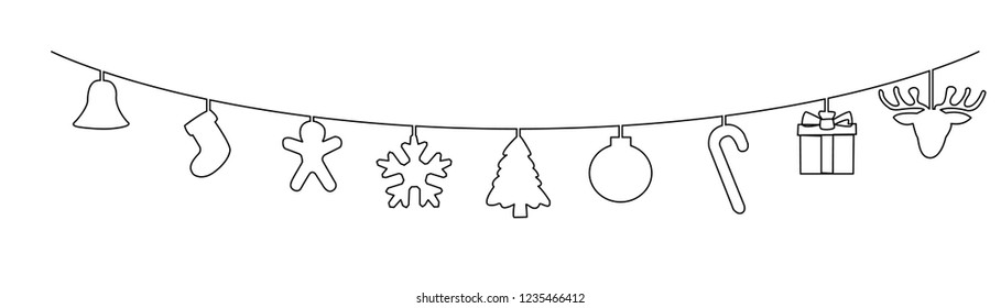 Continuous line, drawing of Label label Christmas spruce star symbol vector illustrations.