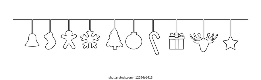 Continuous line, drawing of Label label Christmas spruce star symbol vector illustrations.
