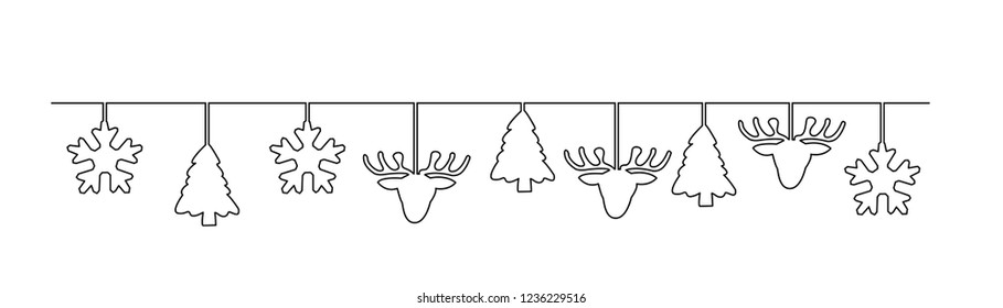 Continuous line, drawing of Label label Christmas spruce star symbol vector illustrations.