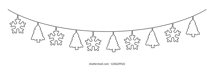 Continuous line, drawing of Label label Christmas spruce star symbol vector illustrations.