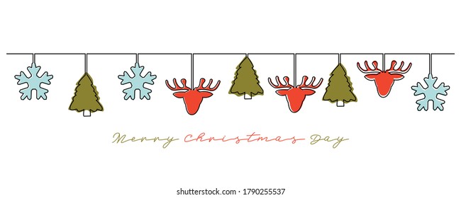 Continuous line, drawing of Label label Christmas spruce star symbol vector illustrations.