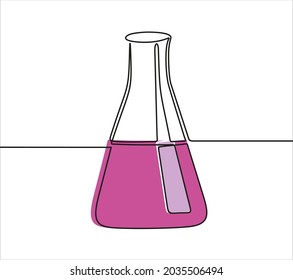 continuous line drawing of Laboratory glassware isolated over white background