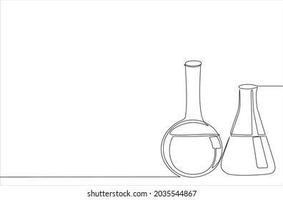 continuous line drawing of Laboratory glassware isolated over white background