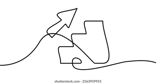 continuous line drawing of ladder symbol with arrow going up. abstract line art illustration