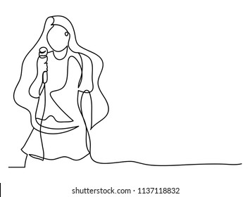 continuous line drawing of the ladies sing singer vector illustration.