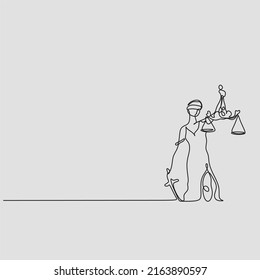 continuous line drawing of lady justice blindfolded