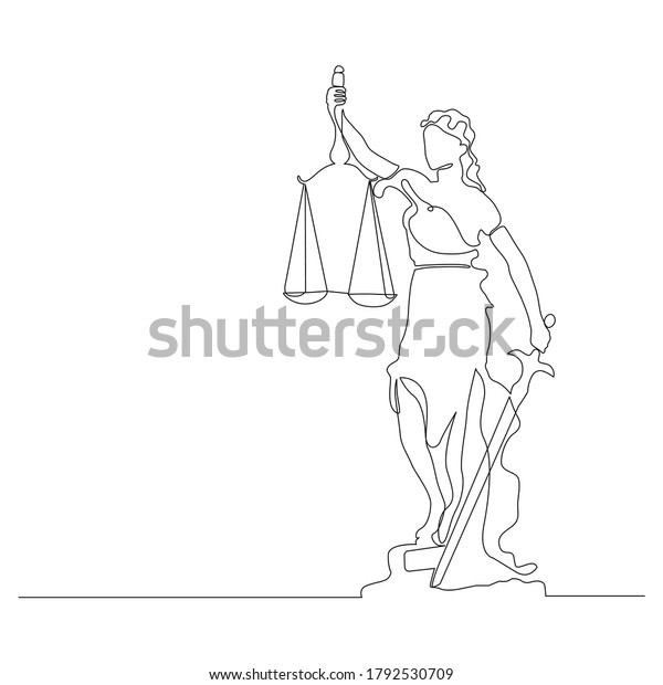 continuous line\
drawing of lady justice\
blindfolded