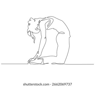Continuous line drawing of a lady with Yoga Pose. Single line illustration of a Lady With Yoga Post. Workout concept. Editable outline