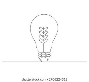 Dibujo de línea continua de la lámpara. Ilustración de una sola línea de lámpara, ilustración, concepto de energía limpia. Esquema editable.