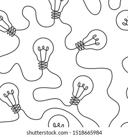 Continuous Line Drawing Of Lamps On White Background. Seamless Pattern. Vector Illustration