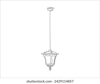 Continuous Line Drawing Of Lantern. One Line Of Lantern. Lantern Light Continuous Line Art. Editable Outline.
