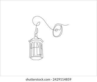 Continuous Line Drawing Of Lantern. One Line Of Lantern. Lantern Light Continuous Line Art. Editable Outline.
