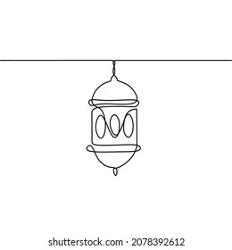 Continuous line drawing of lantern, ramadan kareem greeting card, islamic template, banner, object one line, single line art, vector illustration