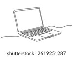 Continuous line drawing of laptop computer outline Vector illustration
