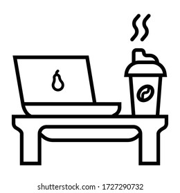 continuous line drawing of laptop computer coffee