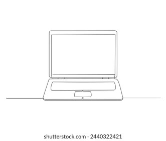 Continuous Line Drawing Of Laptop Computer. One Line Of Laptop Gadget. Laptop Continuous Line Art. Editable Outline.