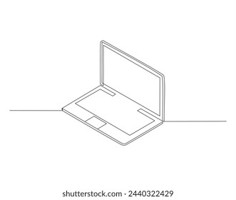 Línea Continua De Dibujo De Ordenador Portátil. Una Línea De Gadget De Portátil. Portátil Línea De Arte Continuo. Contorno Editable.