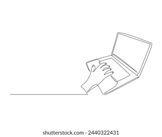 Continuous Line Drawing Of Laptop Computer. One Line Of Laptop Gadget. Laptop Continuous Line Art. Editable Outline.