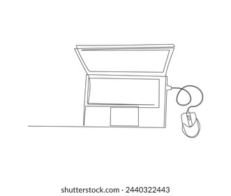 Continuous Line Drawing Of Laptop Computer. One Line Of Laptop Gadget. Laptop Continuous Line Art. Editable Outline.