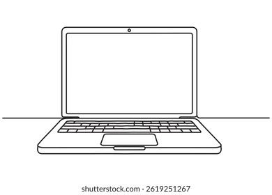 Continuous line drawing of laptop computer outline Vector illustration
