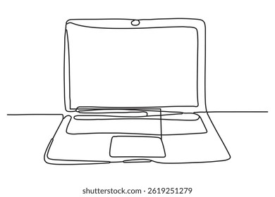 Dibujo de línea continuo de la Ilustración vectorial del contorno de la computadora portátil
